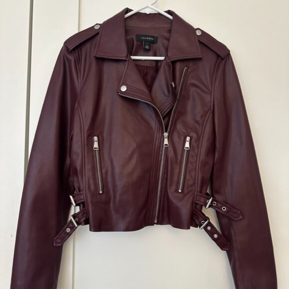 Halogen Faux Leather Moto Jacket, Burgundy, Size S - Picture 5 of 11